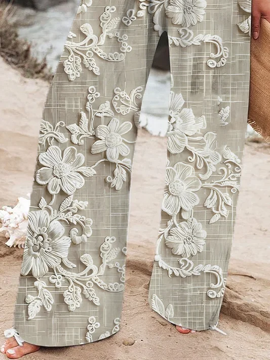 Pantalons Femmes Décontracté Floral Printemps / Automne Imprimé Micro-élasticité Quotidien Droit Régulier Pantalon baggy