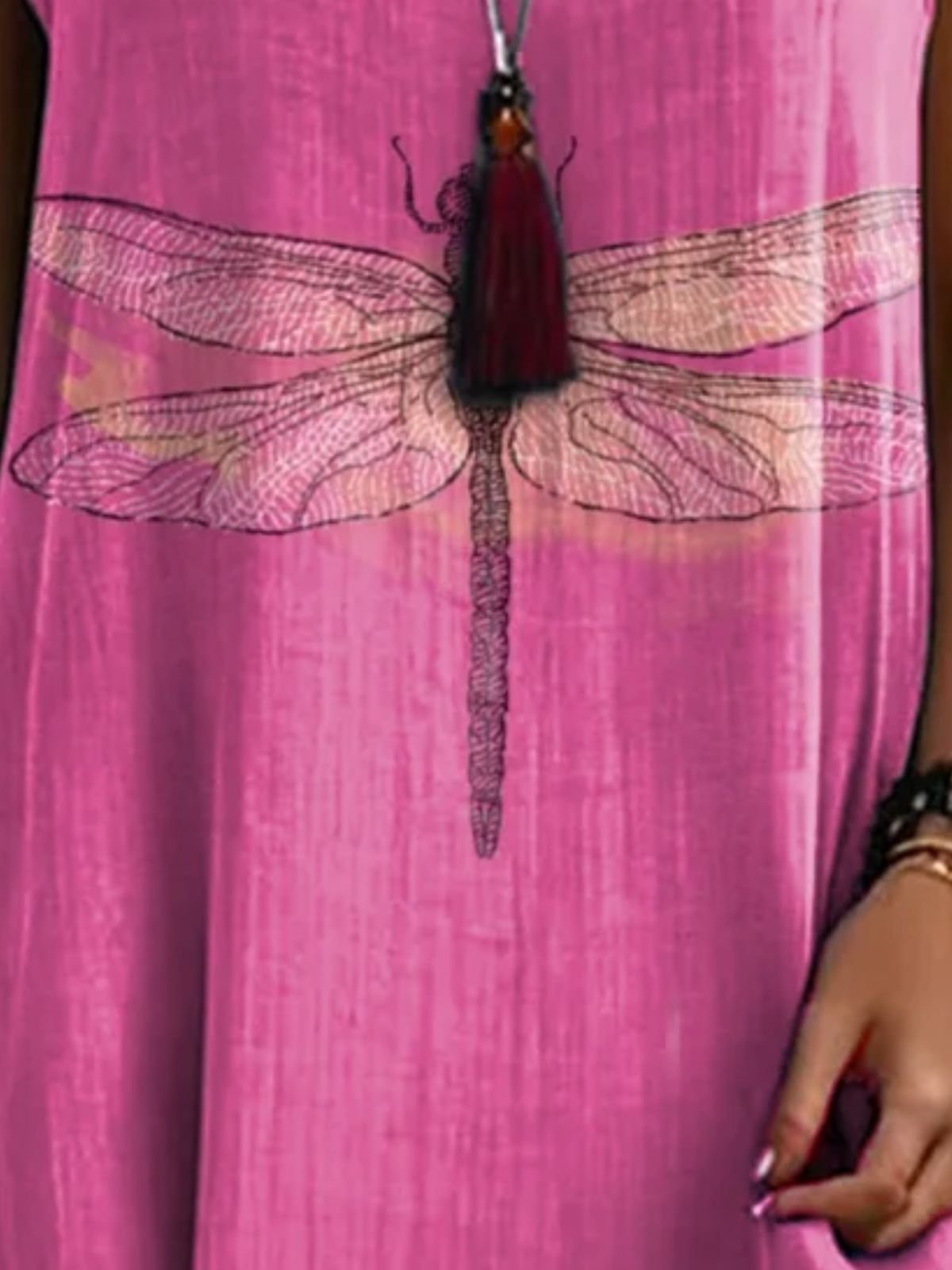 Femmes Libellule Violet Col Rond Confortable Robe Mi-Longue Décontracté