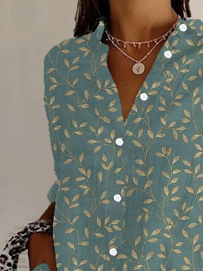 Chemises Décontracté Floral Printemps / Automne Polyester Quotidien Régulier Droit Régulier Col de Chemise pour Femmes