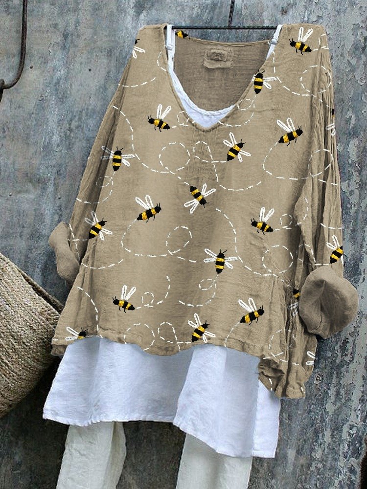 T-shirts Décontracté Imprimé d'Animal Printemps / Automne Col V Micro-élasticité Ample Manches Longues Trapèze Régulier pour Femmes