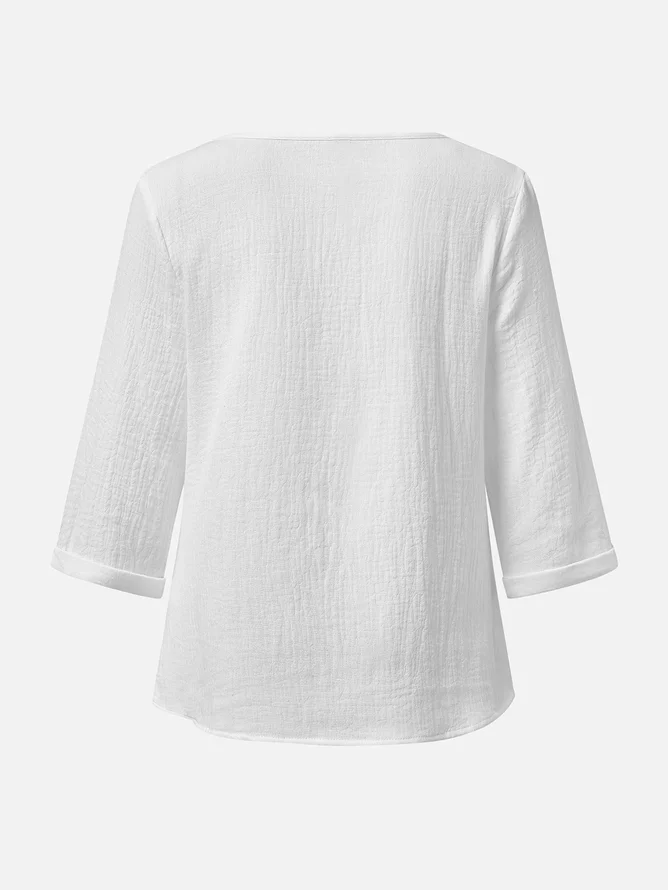 Blouses Décontracté Plain Printemps / Automne Aucune élasticité Ample Manches trois quarts Entaillé Régulier Droit pour Femmes