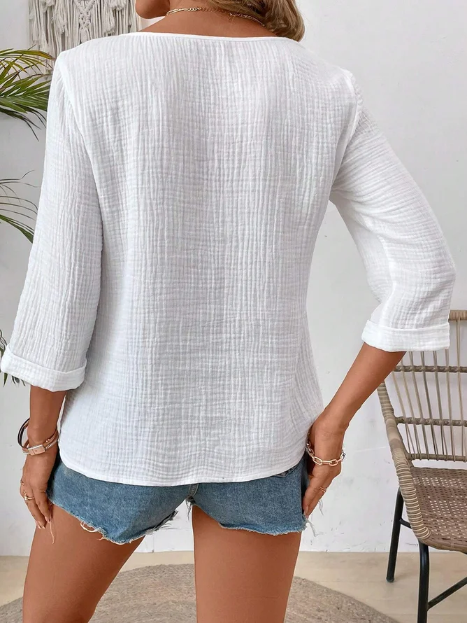 Blouses Décontracté Plain Printemps / Automne Aucune élasticité Ample Manches trois quarts Entaillé Régulier Droit pour Femmes