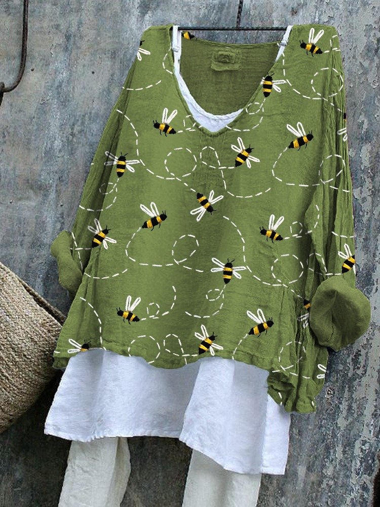 T-shirts Décontracté Imprimé d'Animal Printemps / Automne Col V Micro-élasticité Ample Manches Longues Trapèze Régulier pour Femmes