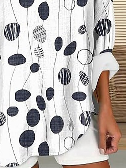 Blouses Femmes Décontracté Printemps / Automne Abstrait Pois Polka Col V Imprimé Aucune élasticité Ample en Mélangé de Coton Régulier