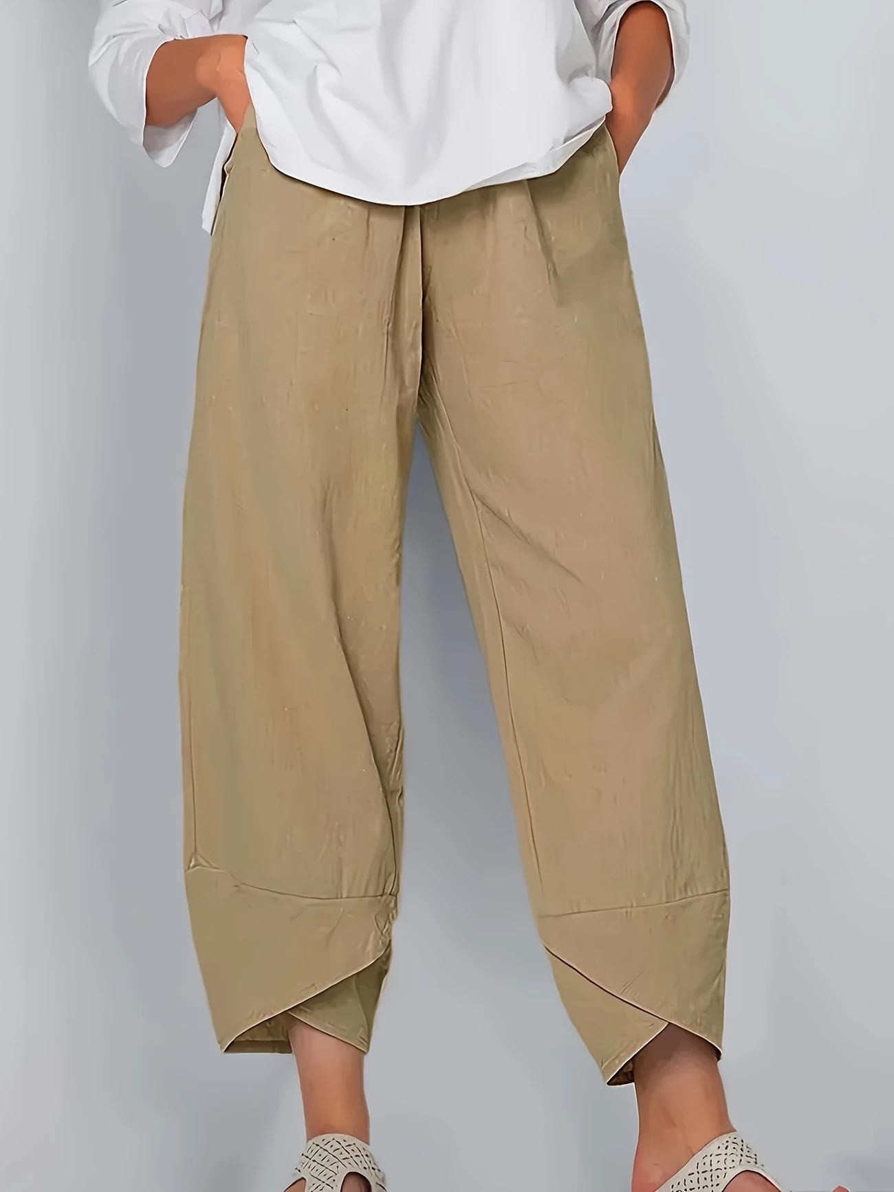 Pantalons Décontracté Plain Été Polyester Naturel Quotidien Ample O-Ligne Régulier pour Femmes