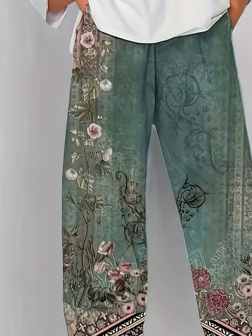 Pantalons Femmes Décontracté Floral Été Polyester Aucune élasticité Quotidien Ample Corsaire Régulier