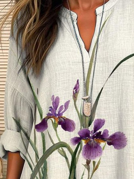 Blouses Femmes Décontracté Floral Printemps / Automne Col V Quotidien Manches Longues Régulier Trapèze Régulier