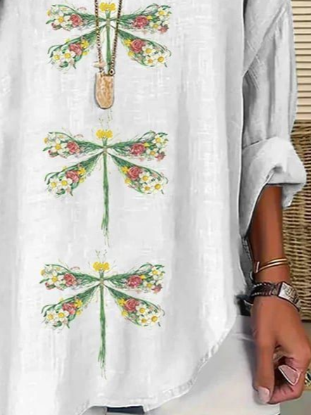Blouses Femmes Décontracté Printemps / Automne Libellule Col V Quotidien Ample en Mélangé de Coton Régulier Trapèze