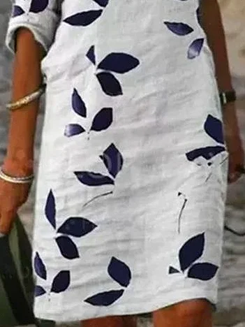 Femmes Floral Blanc Col V Confortable Imprimé Mini Robe Décontracté