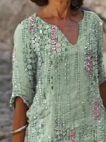 Femmes Rayé Vert Col V Confortable Imprimé Mini Robe Décontracté