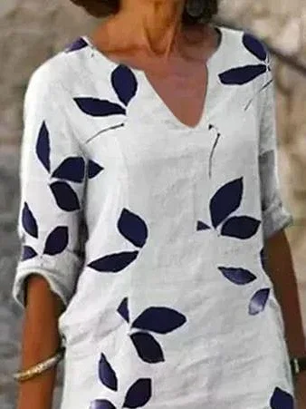 Femmes Floral Blanc Col V Confortable Imprimé Mini Robe Décontracté