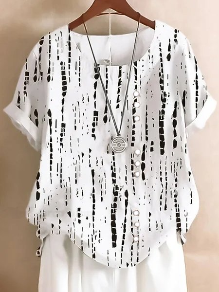 Blouses Géométrique Élégant Été Coton Aucune élasticité Domestique Coupe Régulière Régulier Droit pour Femmes
