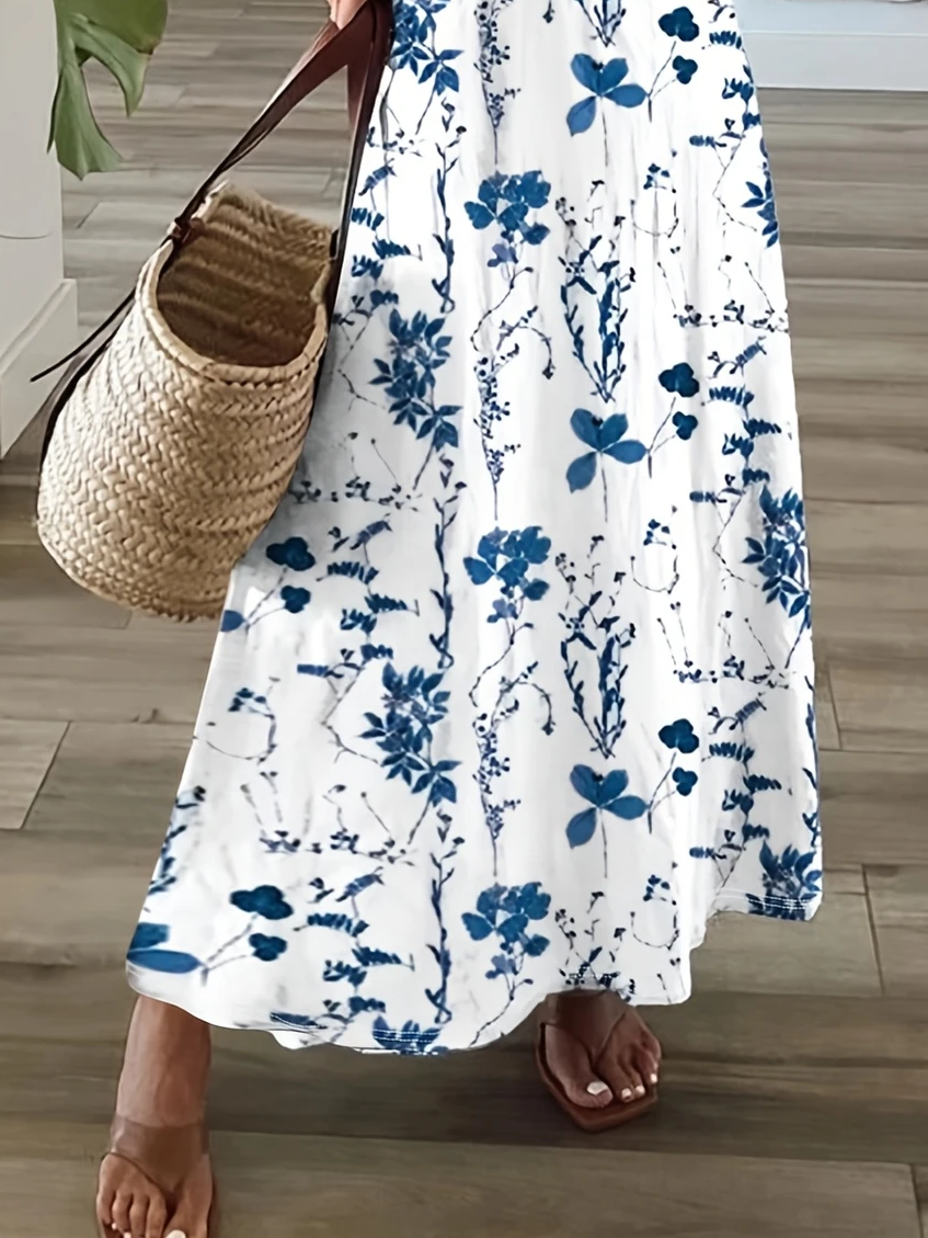 Femmes Floral Blanc Col V Confortable Imprimé Robe Maxi Décontracté