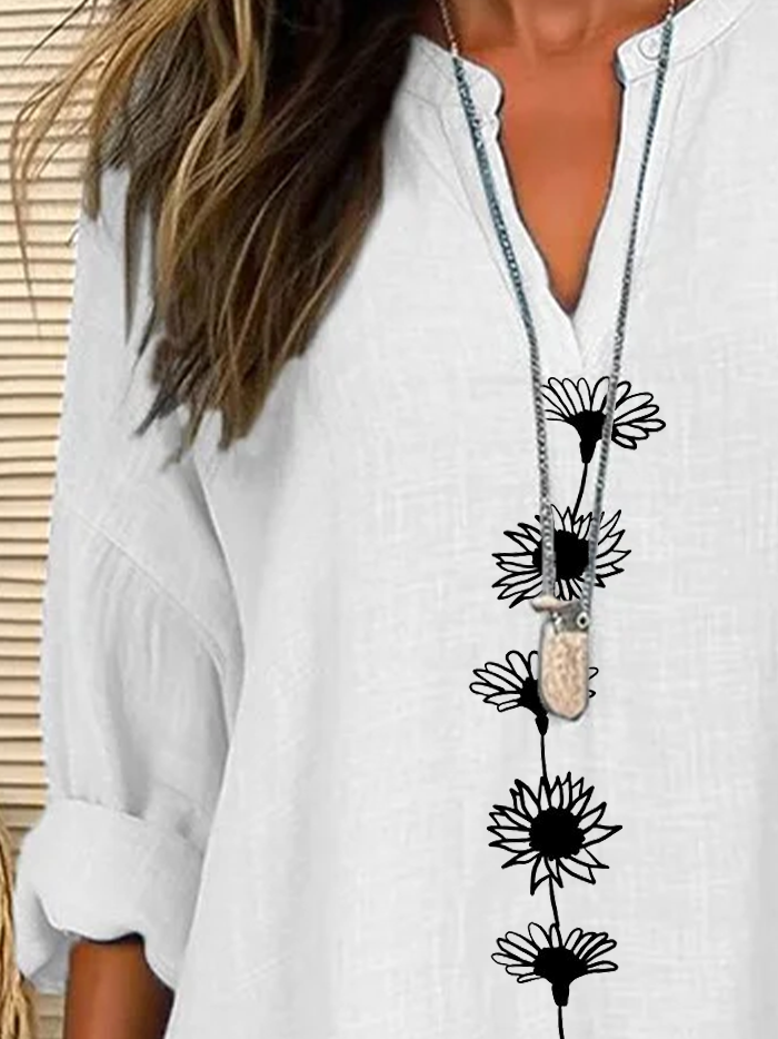 Blouses Décontracté Floral Printemps / Automne Aucune élasticité Quotidien Ample en Mélangé de Coton Régulier Régulier pour Femmes