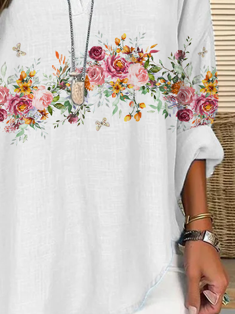 Blouses Femmes Décontracté Floral Printemps / Automne Col V Imprimé Ample Régulier Trapèze Régulier