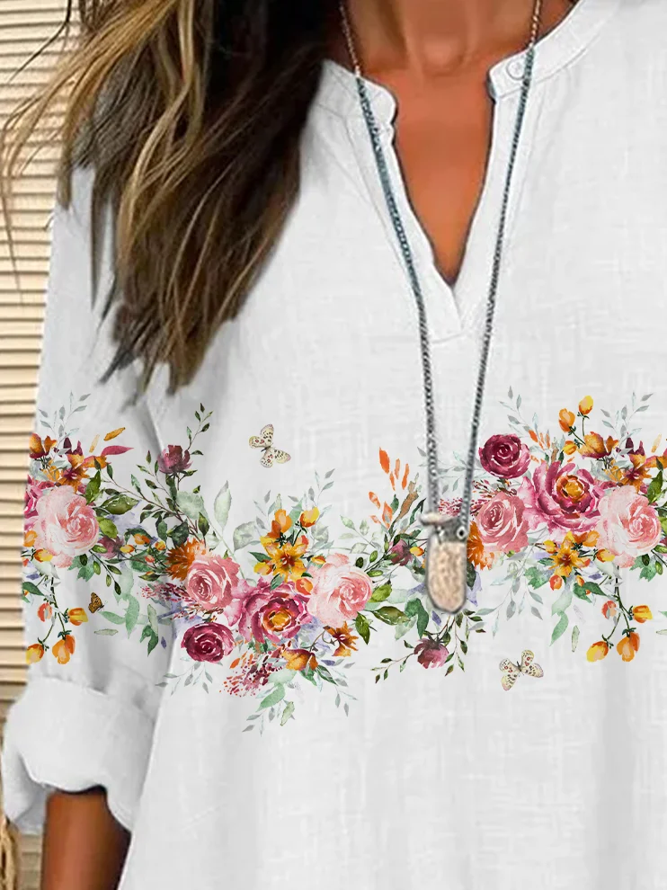 Blouses Femmes Décontracté Floral Printemps / Automne Col V Imprimé Ample Régulier Trapèze Régulier