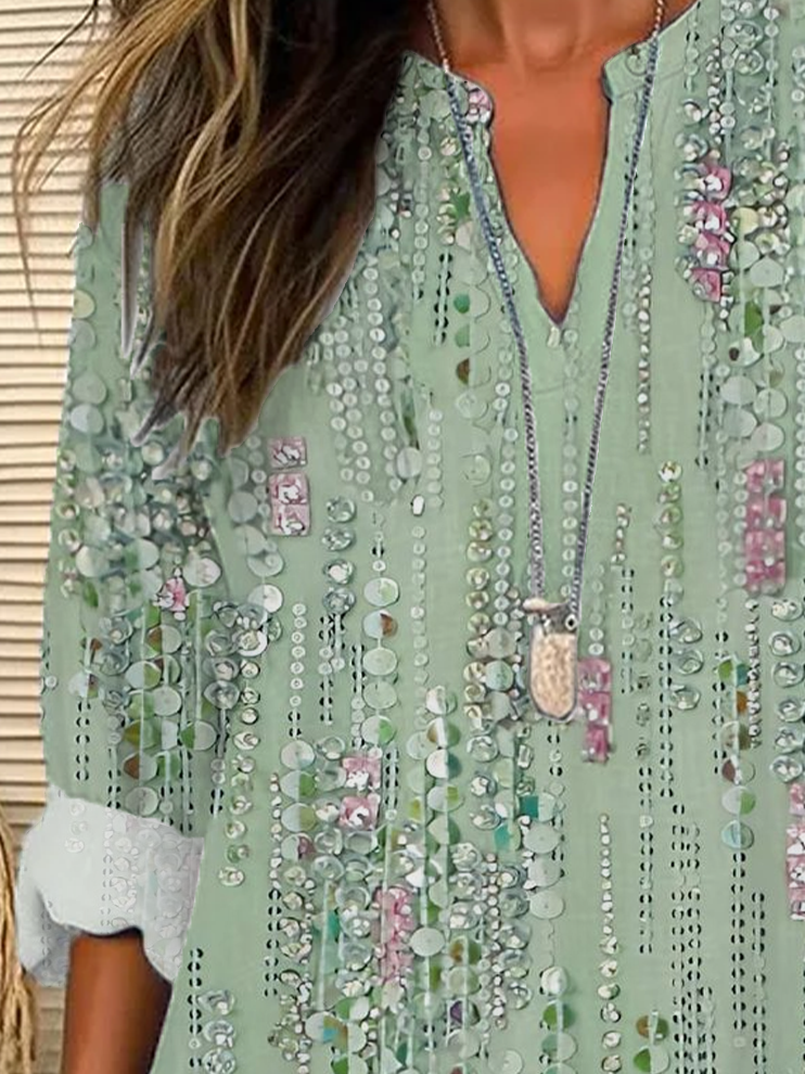 Blouses Femmes Rayé Décontracté Printemps / Automne Col V Quotidien en Mélangé de Coton Régulier Trapèze Régulier