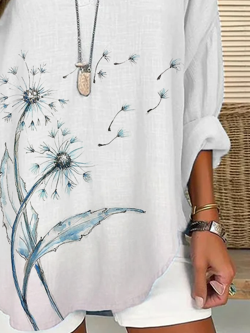 Blouses Femmes Décontracté Floral Printemps / Automne Col V Imprimé Quotidien en Mélangé de Coton Régulier Régulier