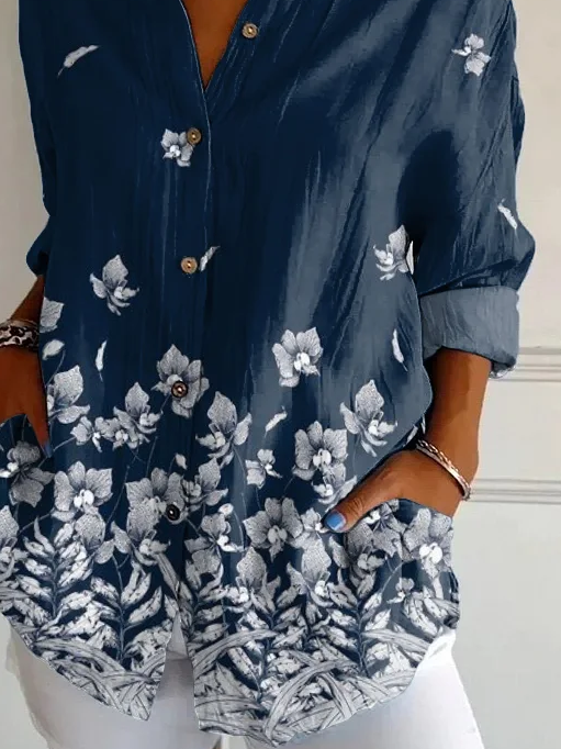 Chemises Femmes Décontracté Floral Printemps / Automne Polyester Quotidien Manches Longues Régulier Régulier Col de Chemise