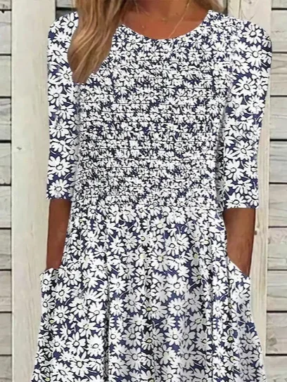 Femmes Floral Comme Image Col Rond Confortable Imprimé Robe Maxi Décontracté