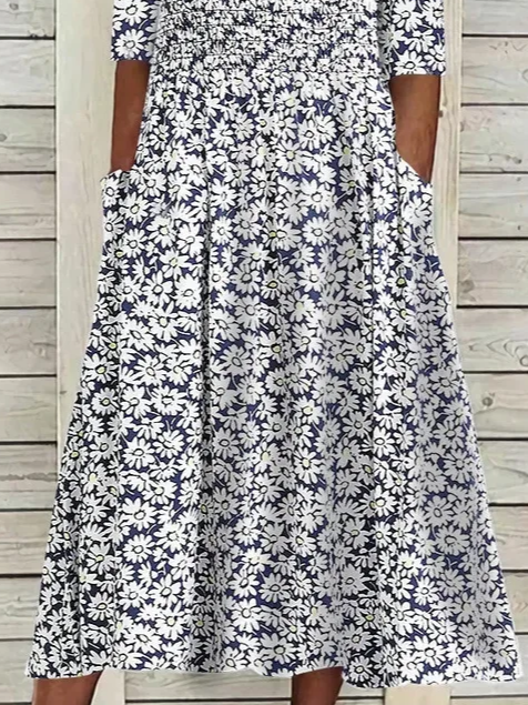 Femmes Floral Comme Image Col Rond Confortable Imprimé Robe Maxi Décontracté