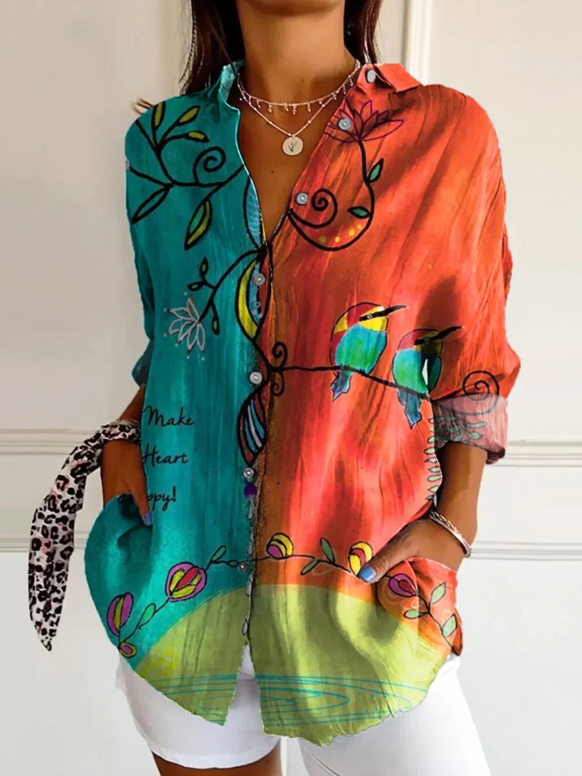Chemises Femmes Décontracté Imprimé d'Animal Printemps / Automne Micro-élasticité Coupe Régulière Régulier Trapèze Régulier Col de Chemise