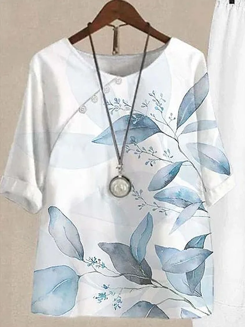 Deux Pièces Ensembles Femmes Décontracté Floral Été Polyester Imprimé Naturel Quotidien Col Rond Top Avec Pantalons