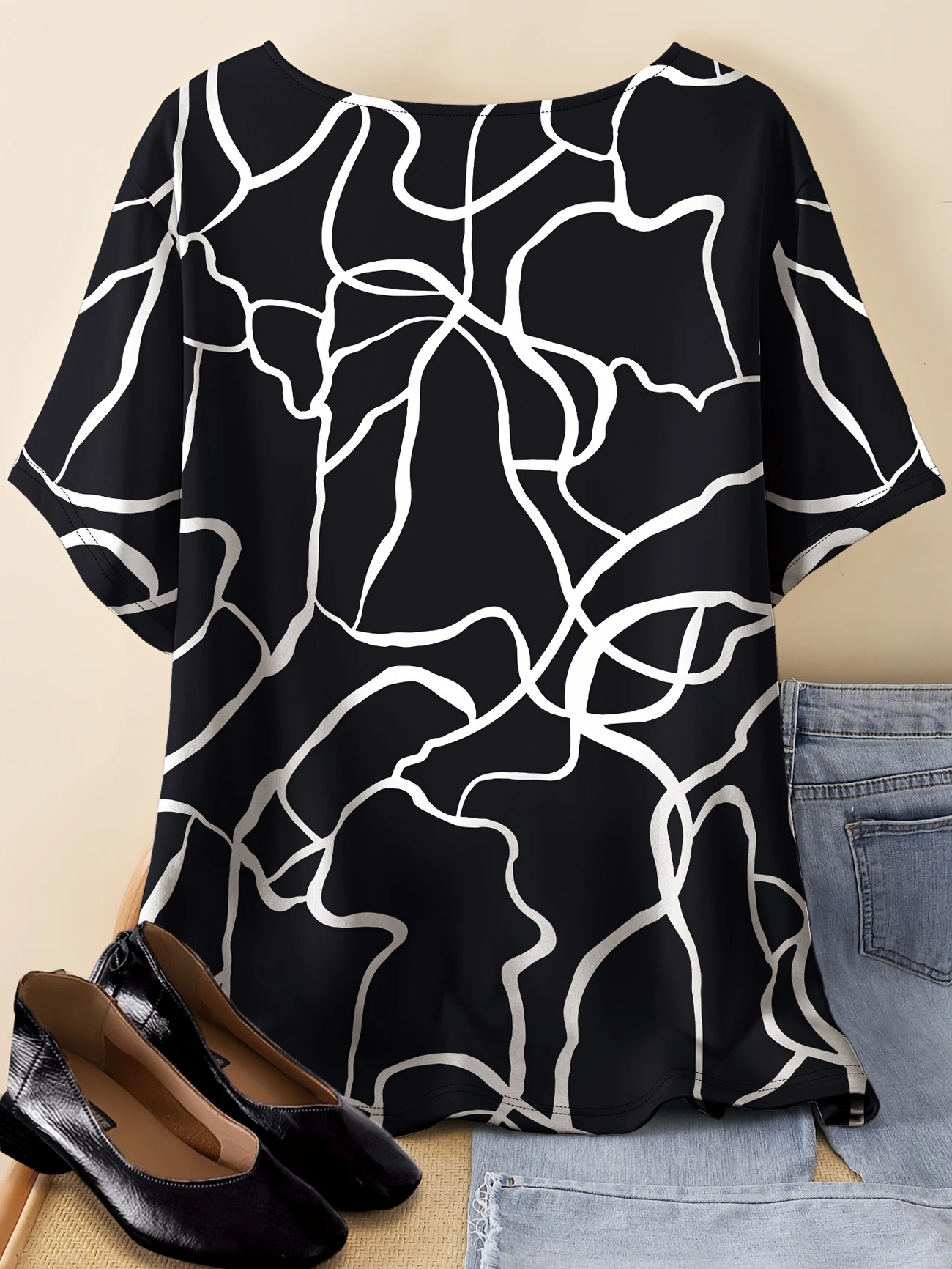 T-shirts Géométrique Décontracté Printemps / Automne Manche Dolman Ample Manches trois quarts Régulier Droit Régulier pour Femmes