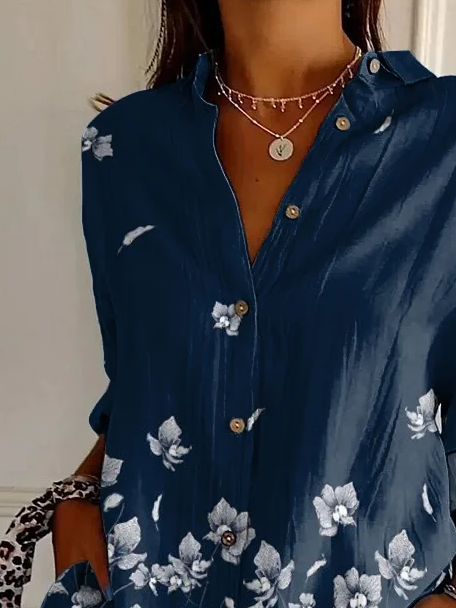 Chemises Femmes Décontracté Floral Printemps / Automne Polyester Quotidien Manches Longues Régulier Régulier Col de Chemise