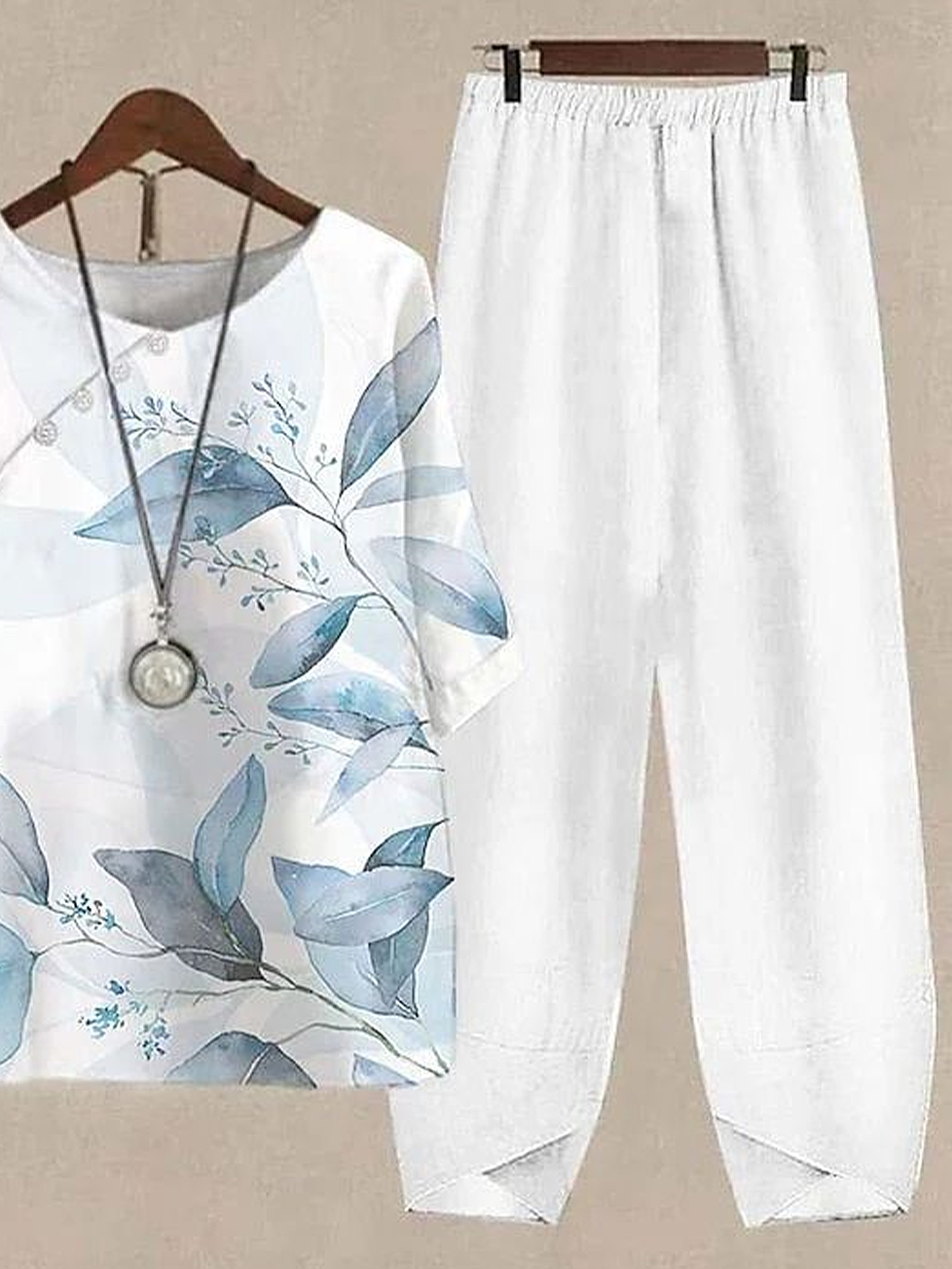 Deux Pièces Ensembles Femmes Décontracté Floral Été Polyester Imprimé Naturel Quotidien Col Rond Top Avec Pantalons