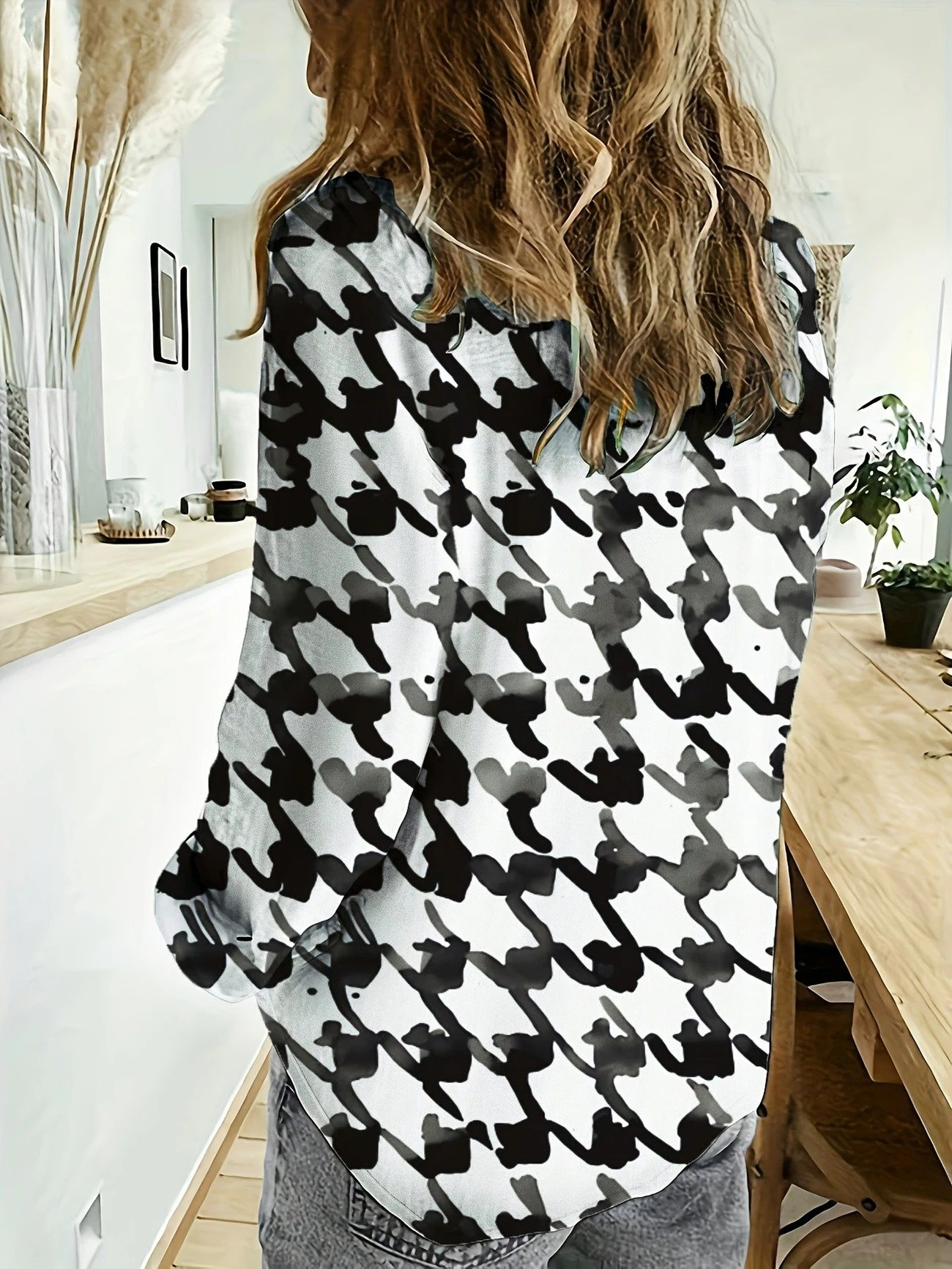 Chemises Femmes Décontracté Pied-de-poule Printemps / Automne Polyester Micro-élasticité Coupe Régulière Manches Longues Régulier Col de Chemise