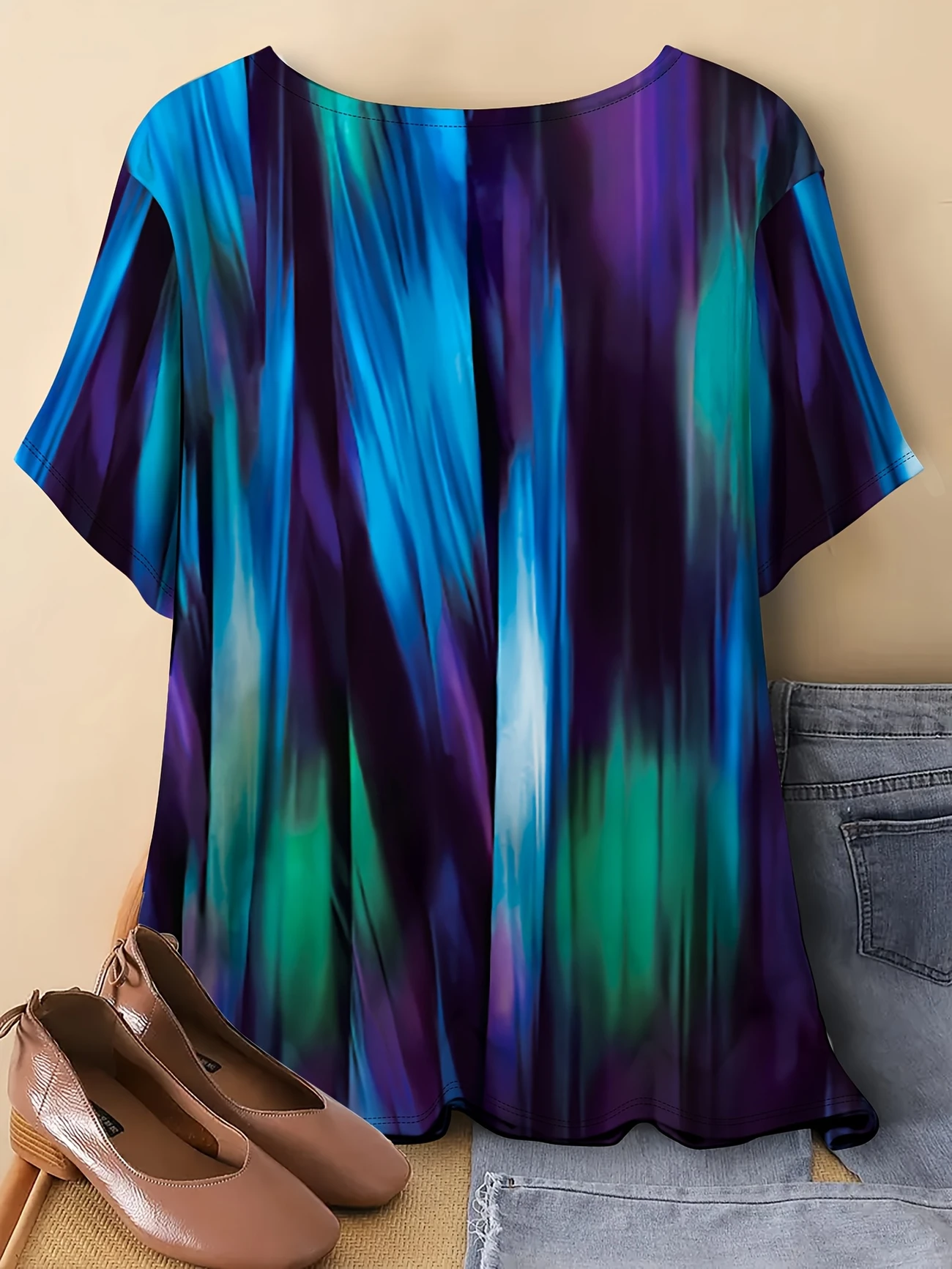 T-shirts Géométrique Décontracté Printemps / Automne Manche Dolman Micro-élasticité Domestique Ample Manches trois quarts Régulier pour Femmes