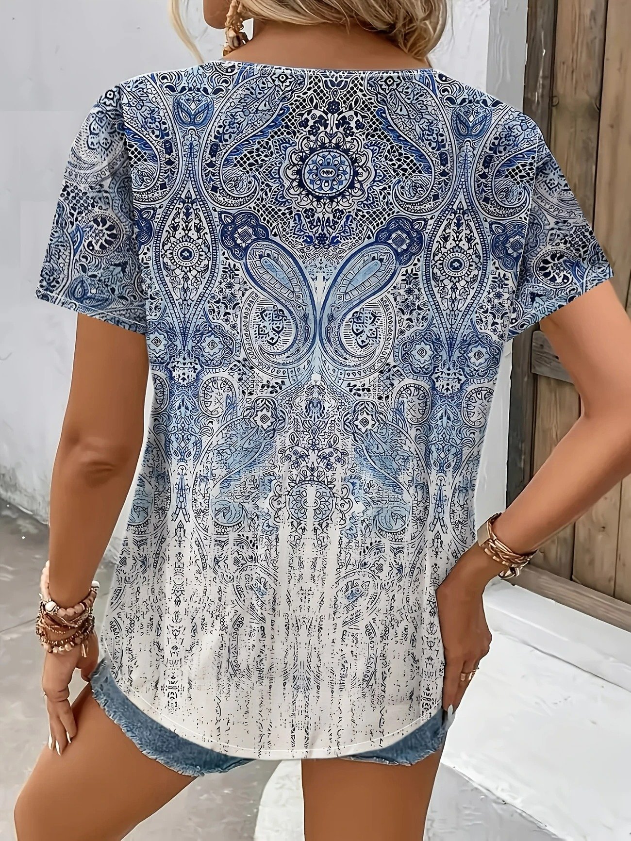 Blouses Femmes Simple Motif Cachemire Été Polyester Aucune élasticité Ample Demi Manche Col Châle Droit