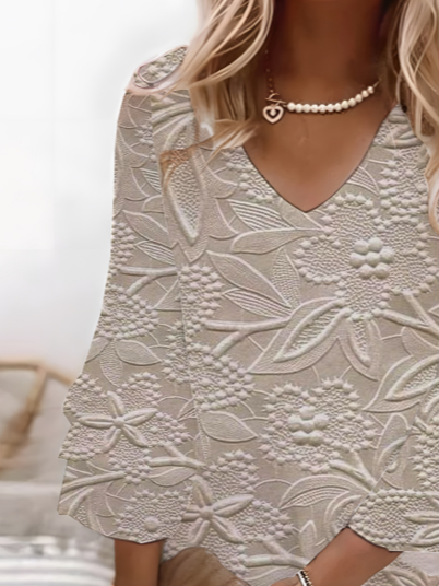 Femmes Floral Abricot Col V Confortable Imprimé Robe Mi-Longue Décontracté