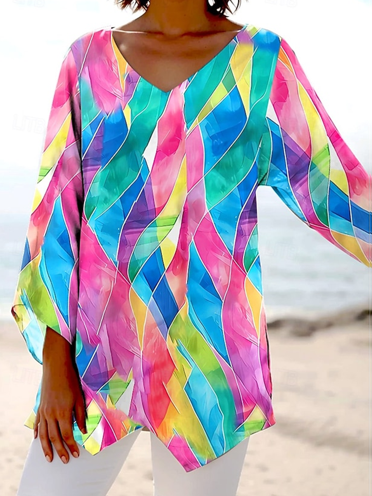 Blouses Femmes Géométrique Simple Printemps / Automne Polyester Aucune élasticité Quotidien Régulier Droit Régulier