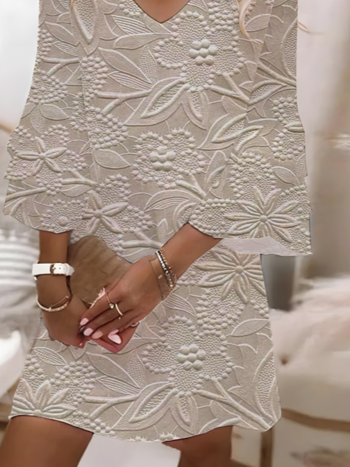 Femmes Floral Abricot Col V Confortable Imprimé Robe Mi-Longue Décontracté