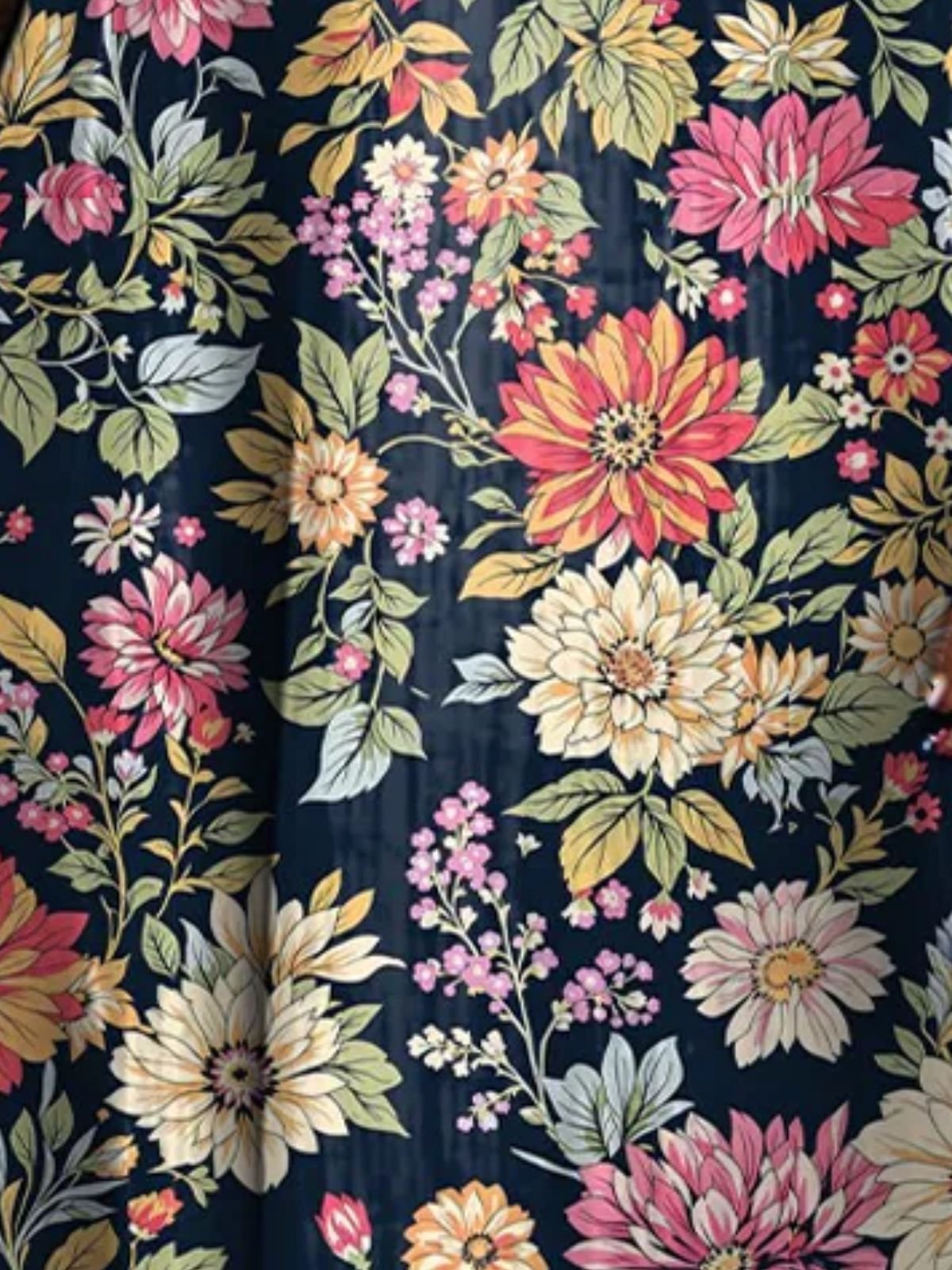 Femmes Floral Noir Col Rond Confortable Robe Mi-Longue Décontracté