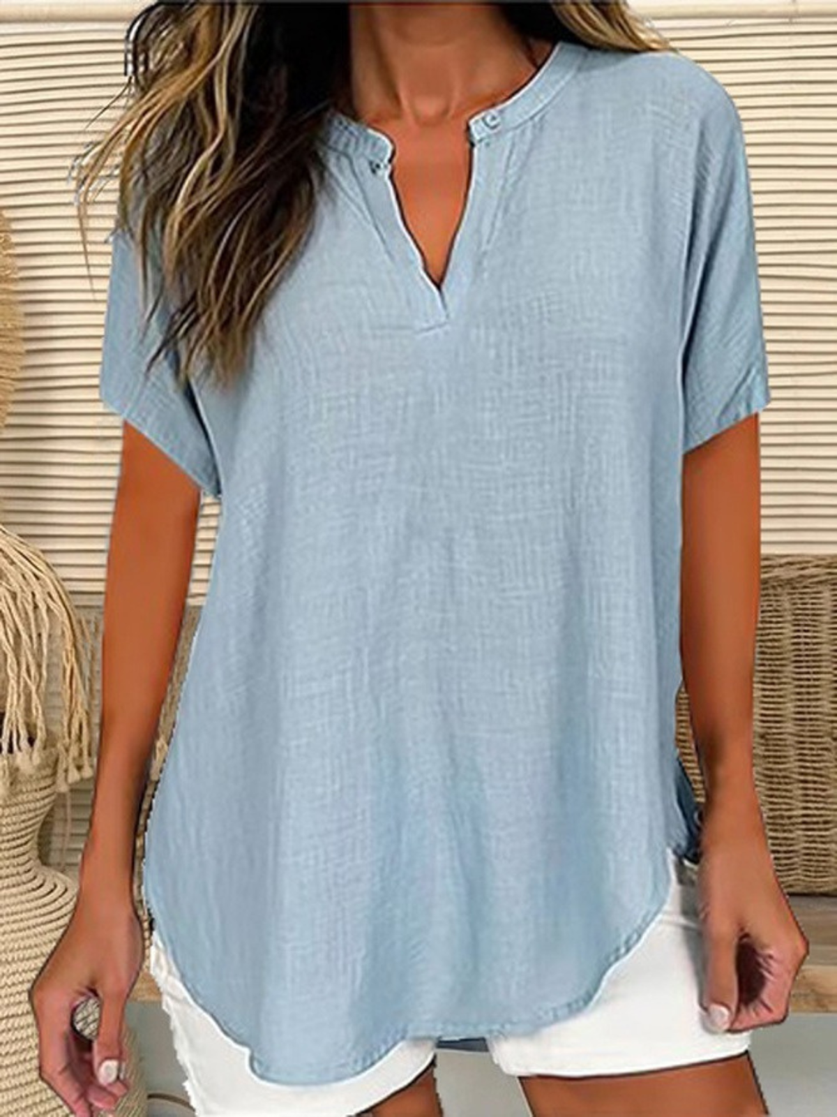 Blouses Élégant Plain Été Aucune élasticité Quotidien Ample Col Châle Régulier Droit pour Femmes