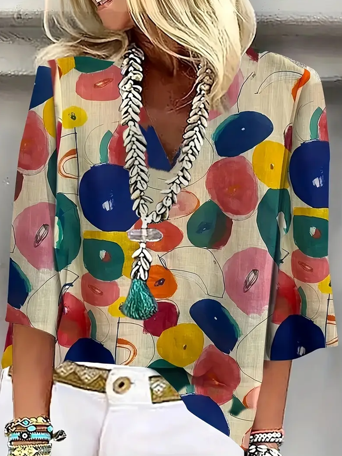 Blouses Élégant Floral Été Polyester Demi Manche Col Châle Régulier Droit Régulier pour Femmes