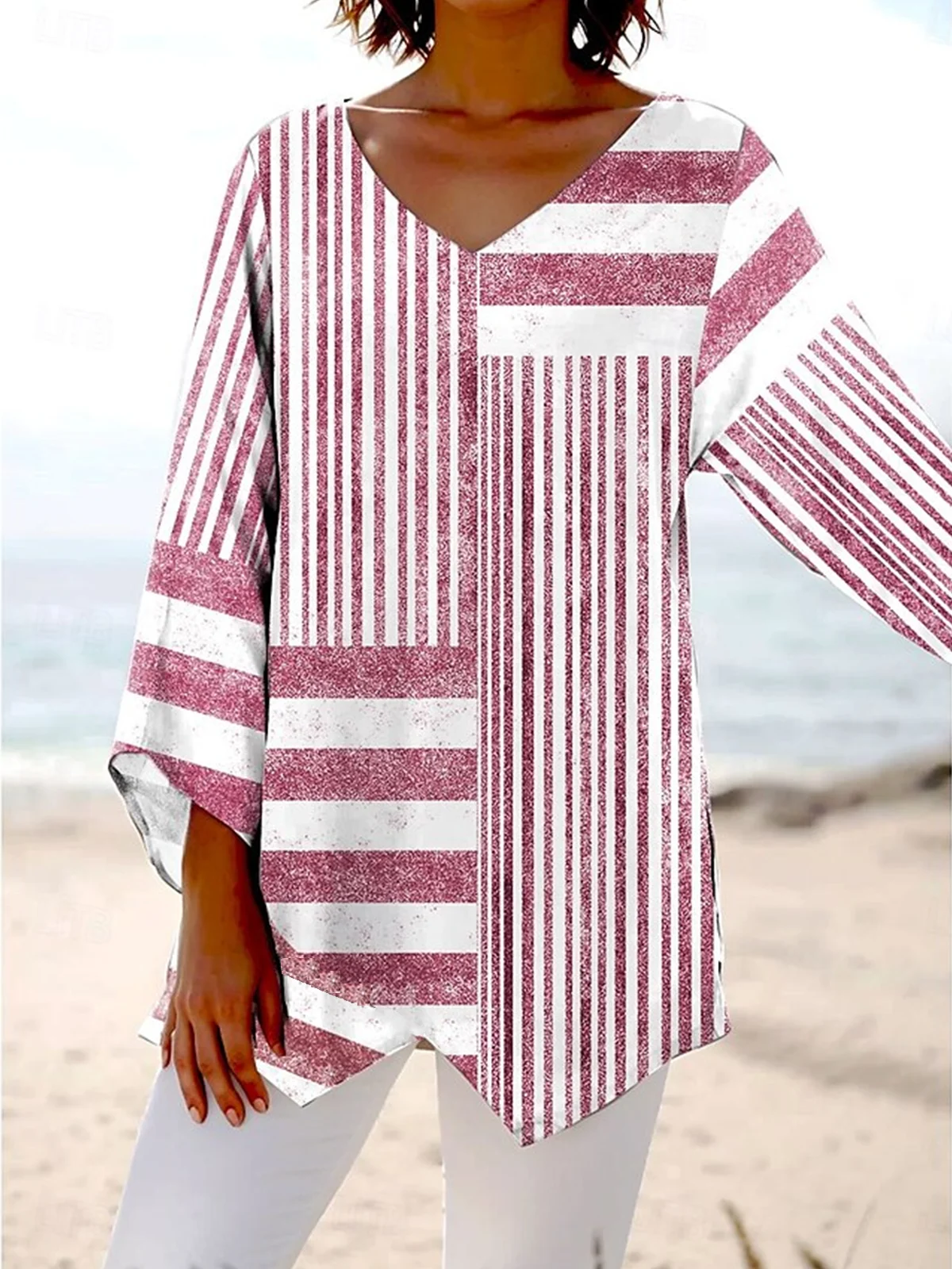 Blouses Rayé Simple Printemps / Automne Aucune élasticité Quotidien Ample Régulier Droit Régulier pour Femmes