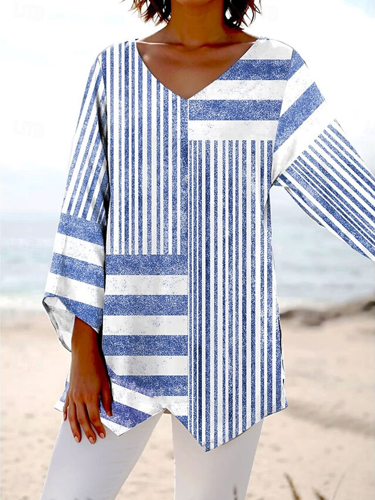 Blouses Rayé Simple Printemps / Automne Aucune élasticité Quotidien Ample Régulier Droit Régulier pour Femmes