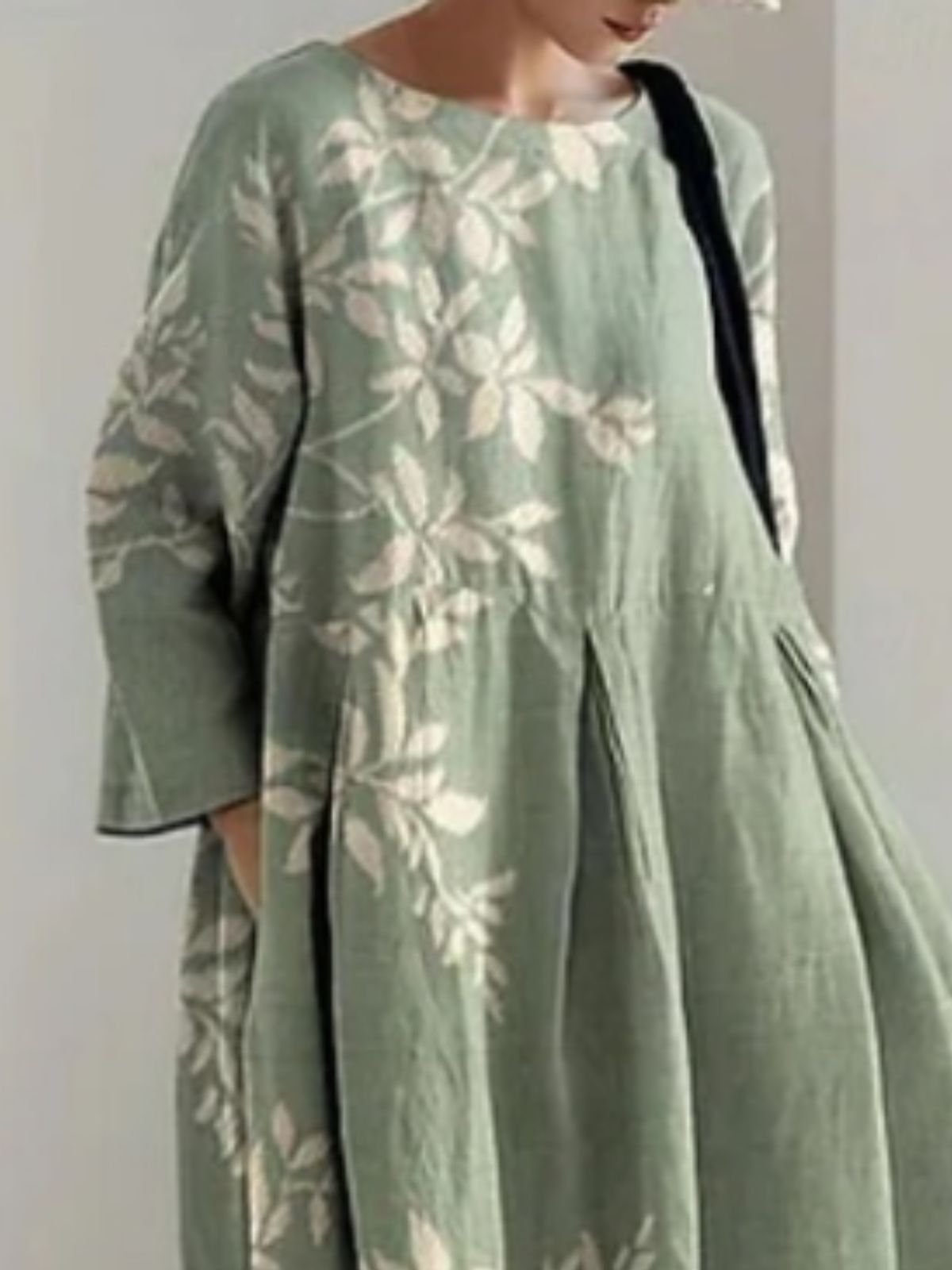 Femmes Floral Vert Col Rond Confortable Robe Maxi Décontracté