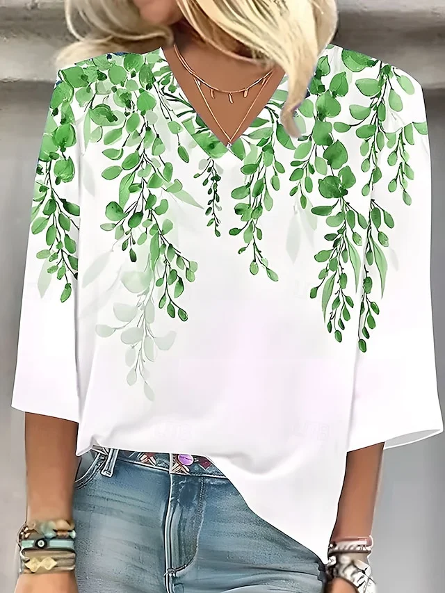 Blouses Décontracté Été Plantes Polyester Aucune élasticité Ample Demi Manche Col Châle Régulier pour Femmes