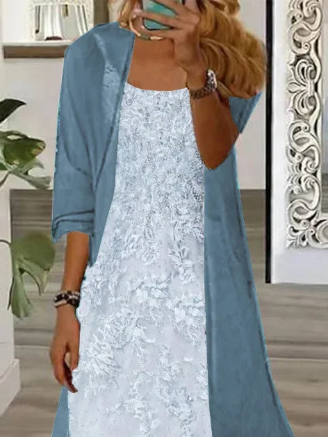 Deux Pièces Ensembles Décontracté Floral Printemps / Automne Naturel Jersey Col Rond Trapèze Régulier Dakota du Sud pour Femmes