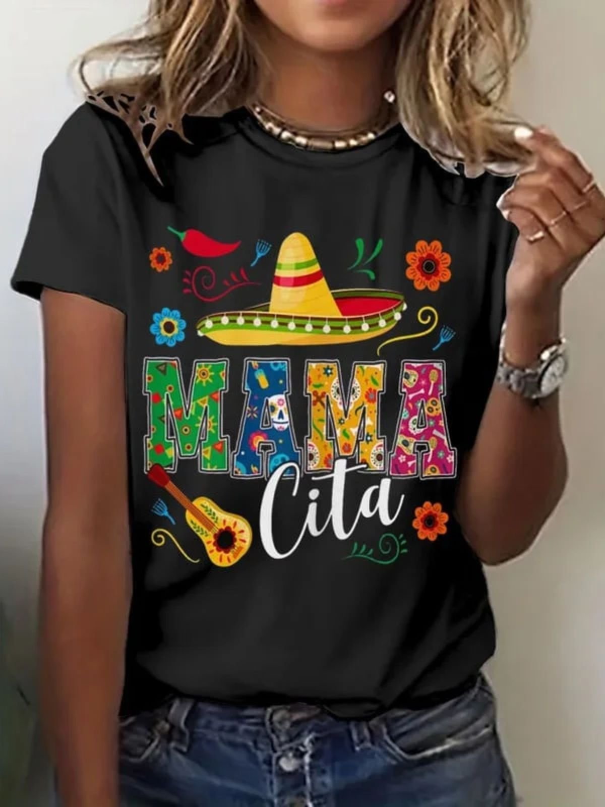 T-shirts Femmes Décontracté Été Dessin Animé Polyester Micro-élasticité Quotidien Manches Courtes Col Rond Régulier