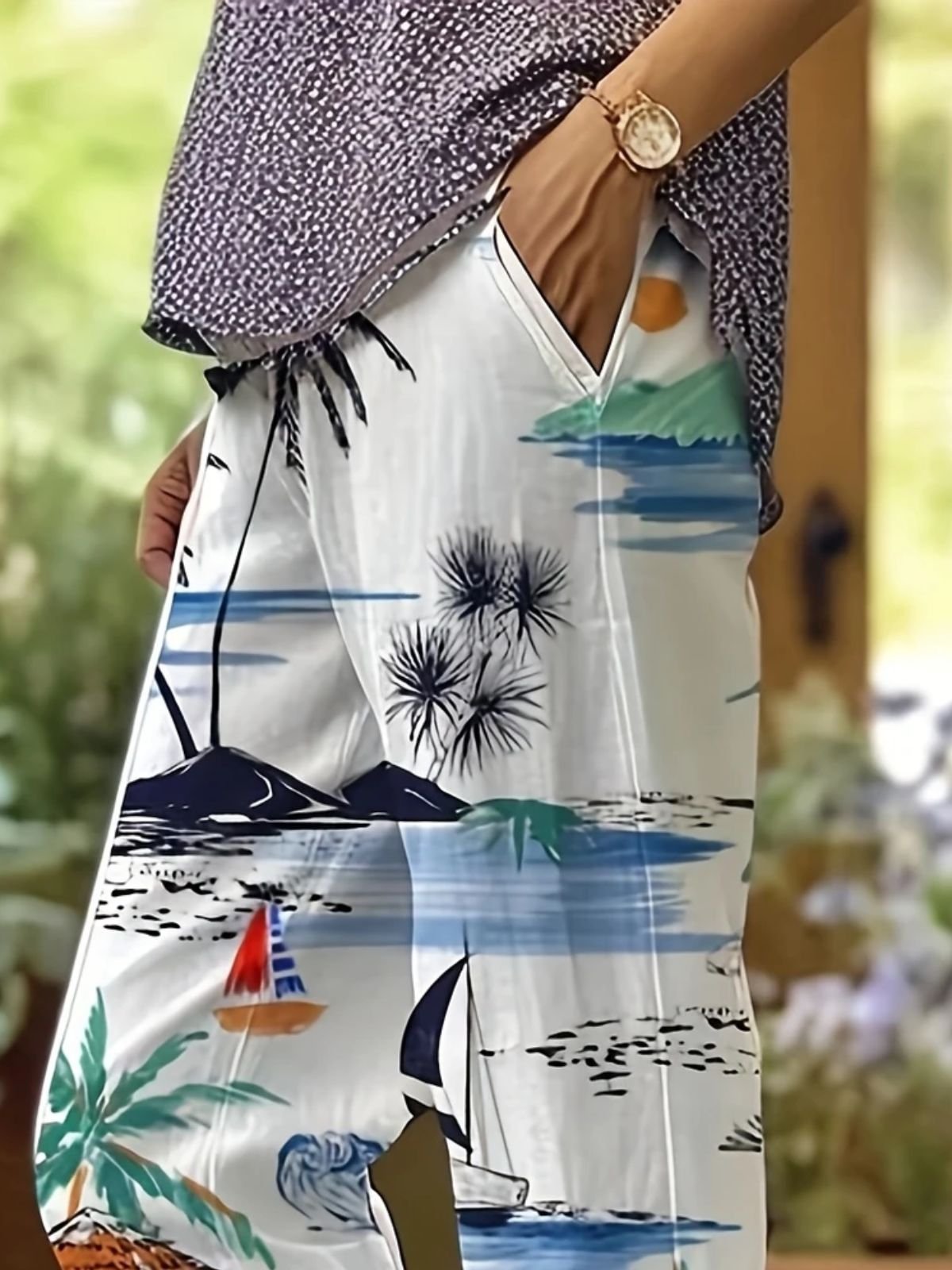 Pantalons Femmes Décontracté Printemps / Automne la Mer en Lin Micro-élasticité Vacances Coupe Régulière Long Régulier