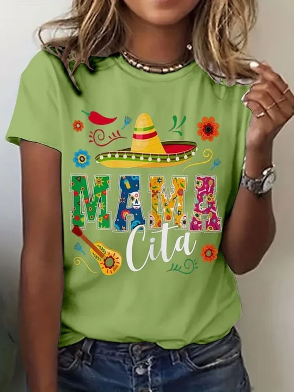T-shirts Femmes Décontracté Été Dessin Animé Polyester Micro-élasticité Quotidien Manches Courtes Col Rond Régulier