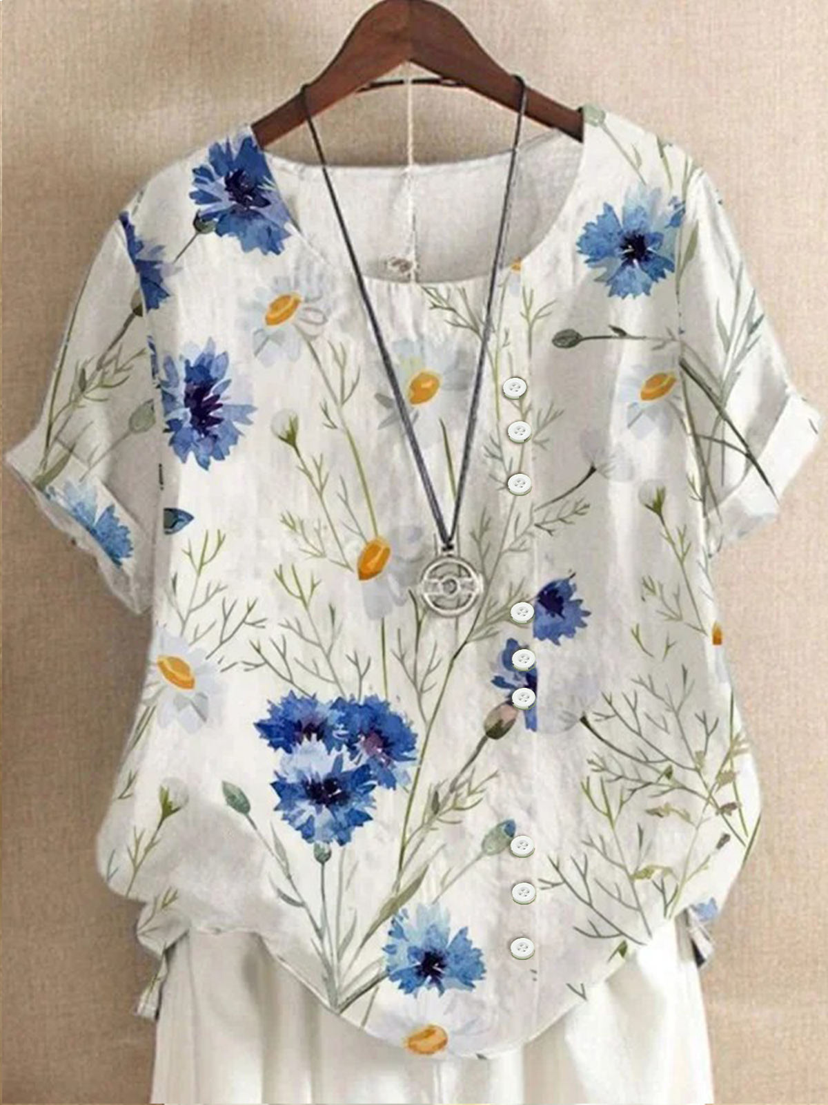 Blouses Femmes Décontracté Floral Été Coton Aucune élasticité Demi Manche Col Rond Régulier Régulier