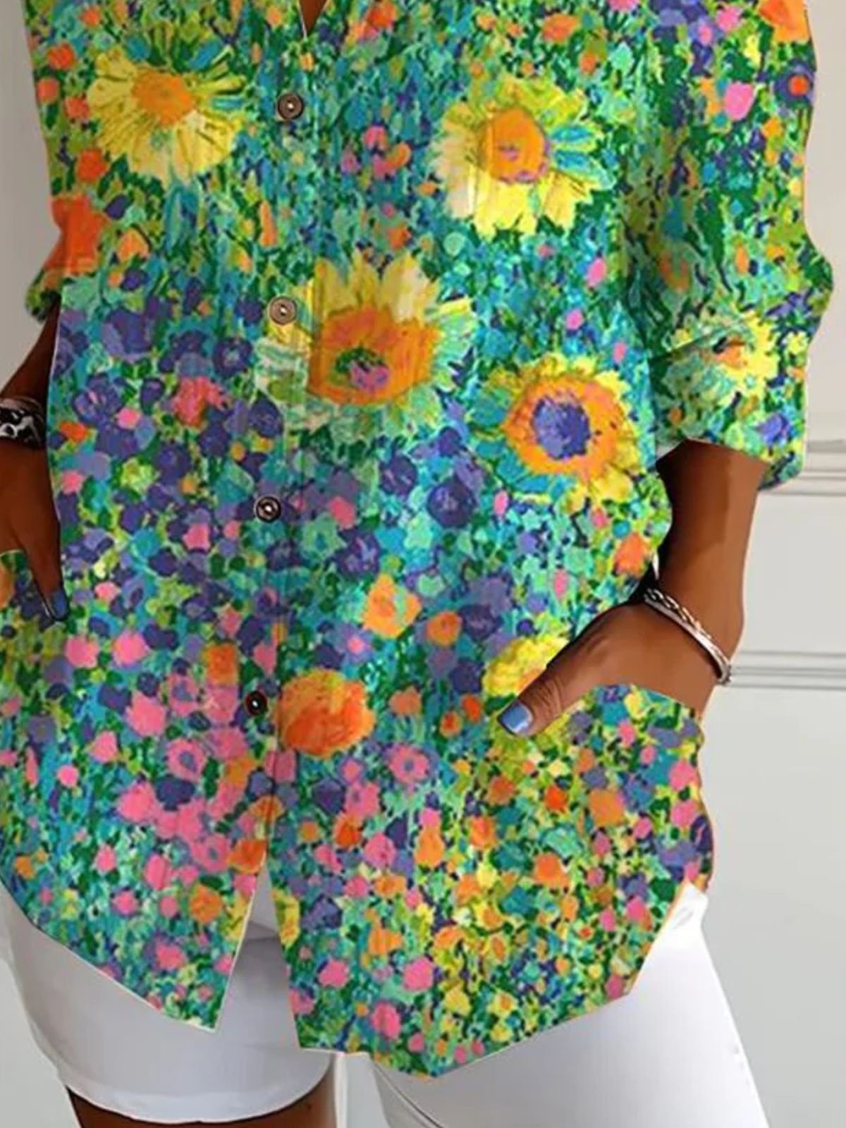 Chemises Décontracté pop Art Imprimé Printemps / Automne Coton Micro-élasticité Quotidien Manches Longues Régulier Col de Chemise pour Femmes