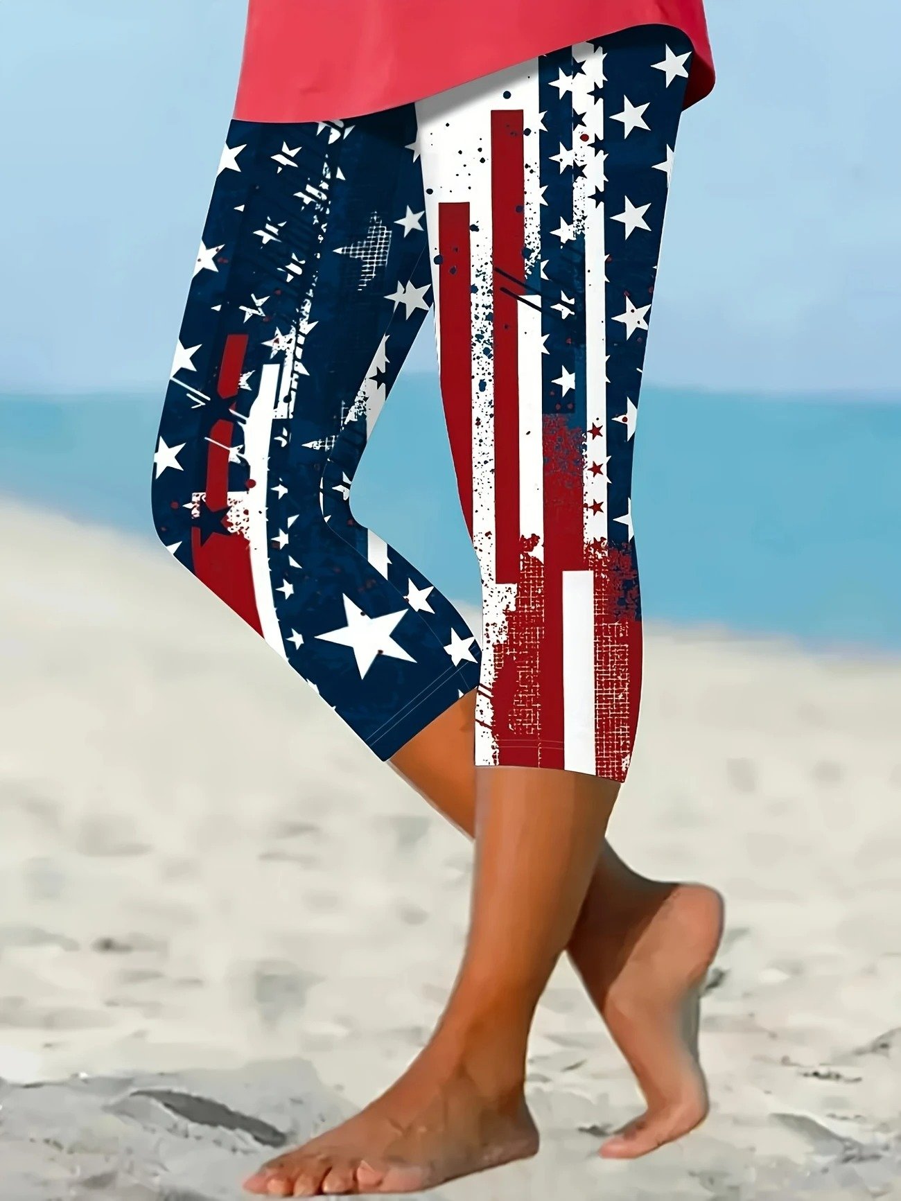 Pantalons De Yoga Femmes Décontracté Été Drapeau des États-Unis Coton Naturel Coupe Régulière Pantalon coupe slim Droit Régulier